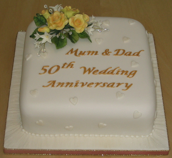 Golden Wedding Anniversary 8 fruit cake with sugar rose spray 65
